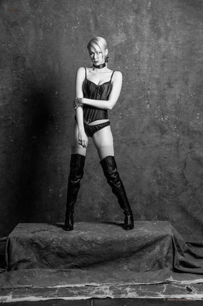 Tonight, Magdalene Returns, Wearing Black Leather Lingerie And Boots, And Posing In Front Of My Classic Painted Canvas. - #2