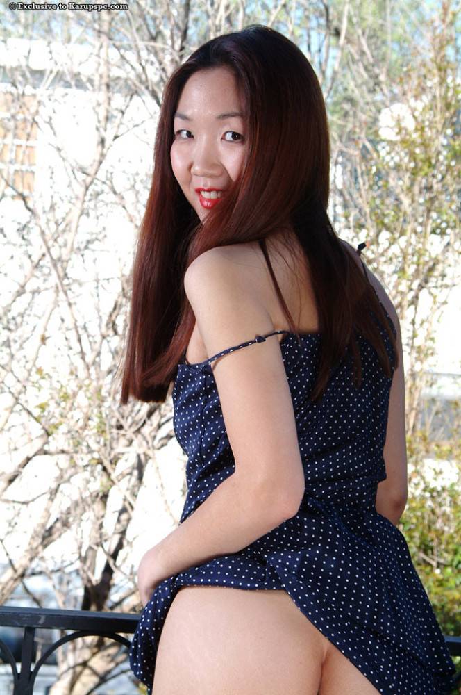 Stunning south korean teen Heidi Ho in fancy skirt showing tiny tits and bald pussy - #14