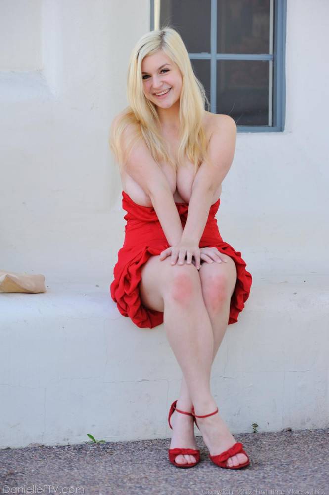 Well-endowed Blonde Cutie Danielle FTV In Red Dress Shows Her Private Parts In The Open Air - #8