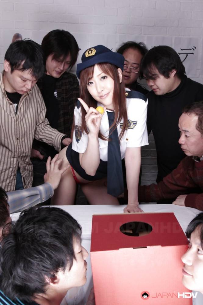 Deluxe japanese brunette milf Akane Satozaki in uniform fucked by many guys - #15