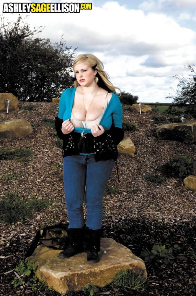 Charming british blond bombshell Ashley Sage Ellison in erotic scene outside - #7