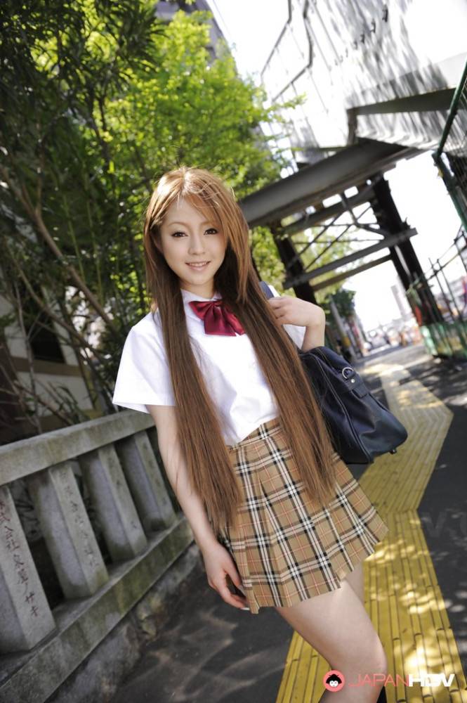 Hot japanese redheaded milf Ria Sakurai in skirt exposes her butt - #11