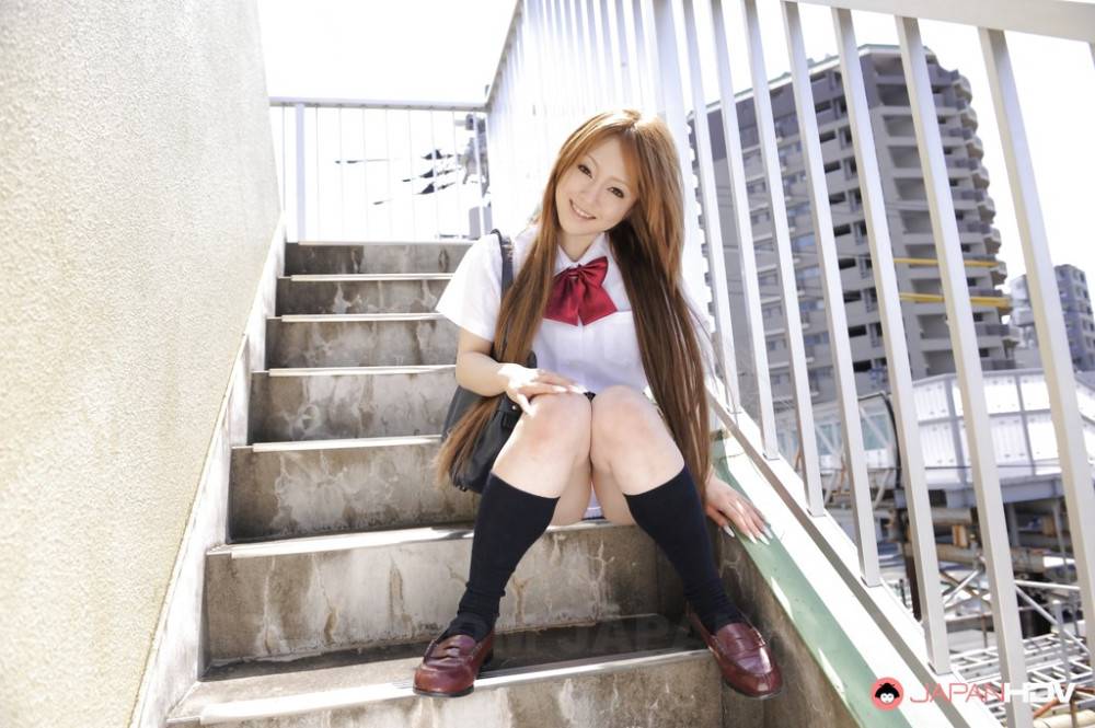 Hot japanese redheaded milf Ria Sakurai in skirt exposes her butt - #17