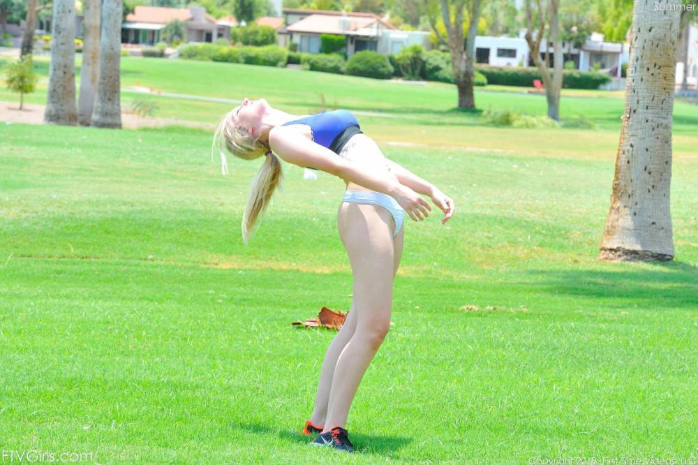 While Exercising Outdoors Innocent Looking Blonde Summer FTV Strips Her Clothes - #7