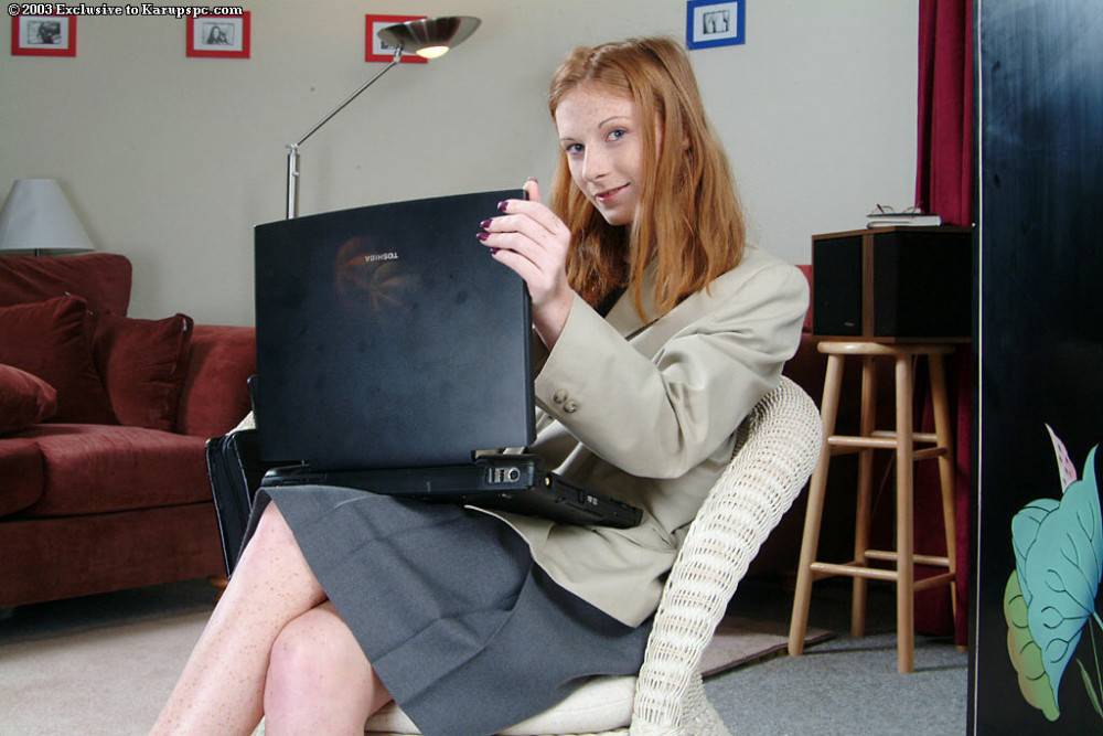 Stunning redheaded teen Allison in sexy skirt exhibiting her ass and jerking off - #1