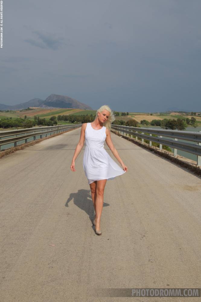 Playful Hot Blonde Grace Photodroom Takes Her Clothes Off In The Middle Of The Road - #1
