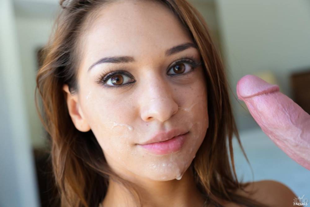 Beautiful Latina Girlie Sara Luvv Gets The Sticky Jizz All Over Her Fresh Face - #6