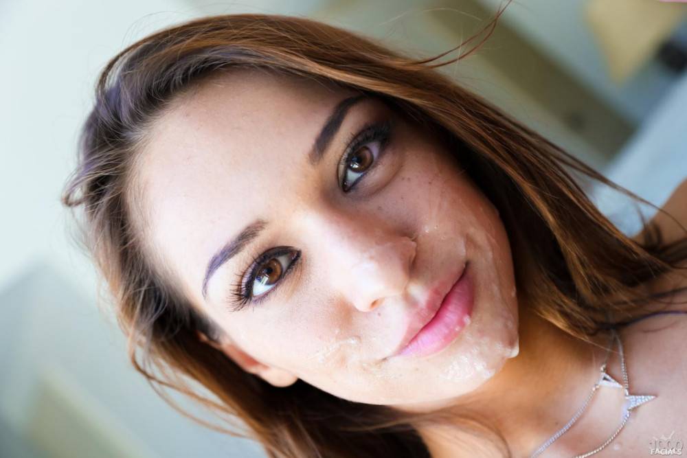 Beautiful Latina Girlie Sara Luvv Gets The Sticky Jizz All Over Her Fresh Face - #7