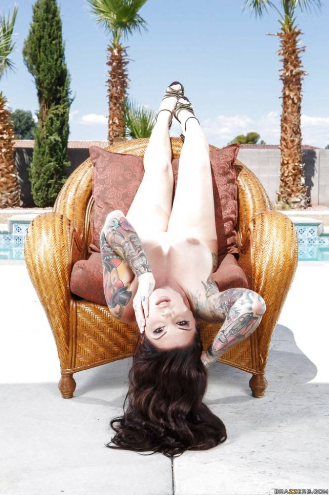 Glamorous american dark hair milf Darling Danika shows big knockers and spreads her legs at pool - #18