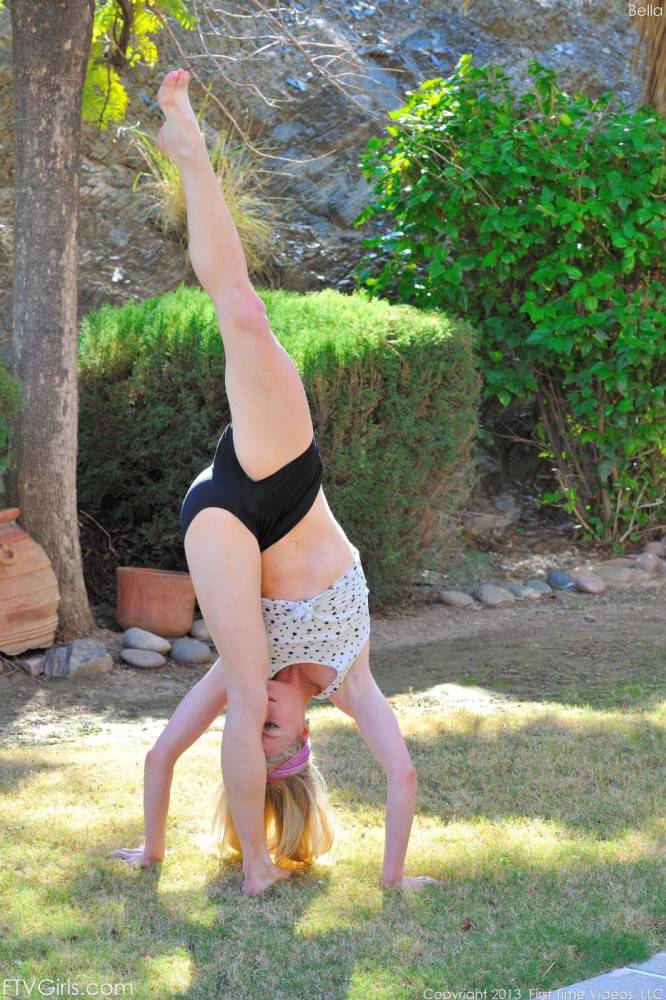 Beautiful Blonde Chick Bella Bends Strips And Does Gymnastics In The Open Air - #3