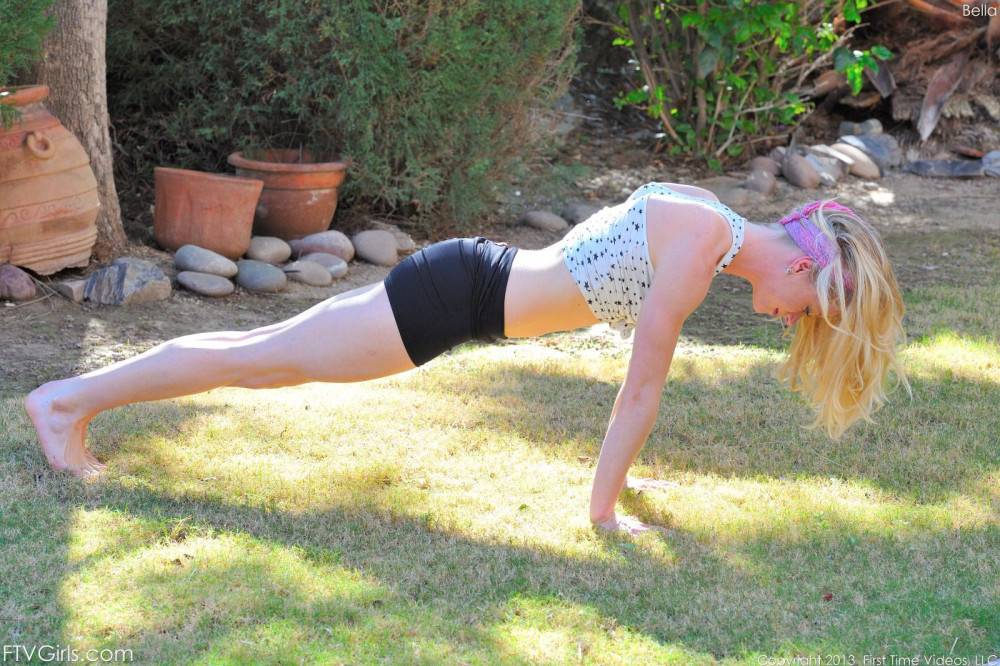 Beautiful Blonde Chick Bella Bends Strips And Does Gymnastics In The Open Air - #2