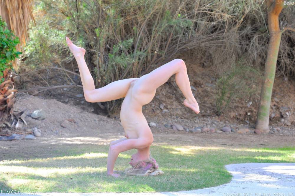 Beautiful Blonde Chick Bella Bends Strips And Does Gymnastics In The Open Air - #14