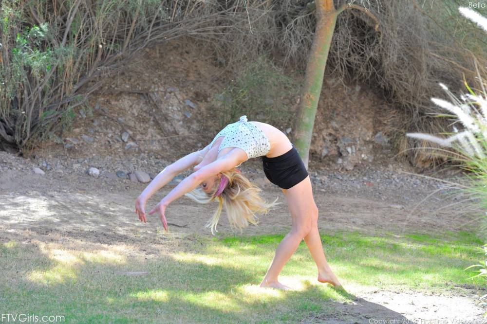 Beautiful Blonde Chick Bella Bends Strips And Does Gymnastics In The Open Air - #8