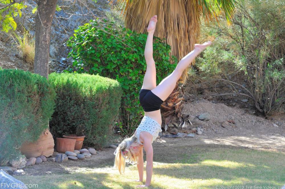 Beautiful Blonde Chick Bella Bends Strips And Does Gymnastics In The Open Air - #5