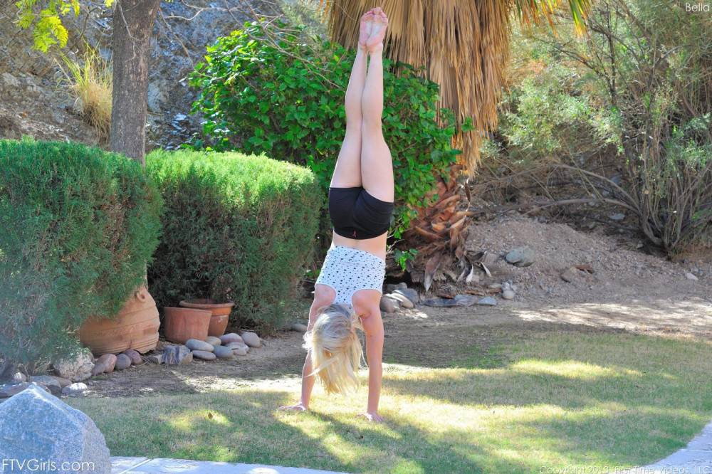 Beautiful Blonde Chick Bella Bends Strips And Does Gymnastics In The Open Air - #6