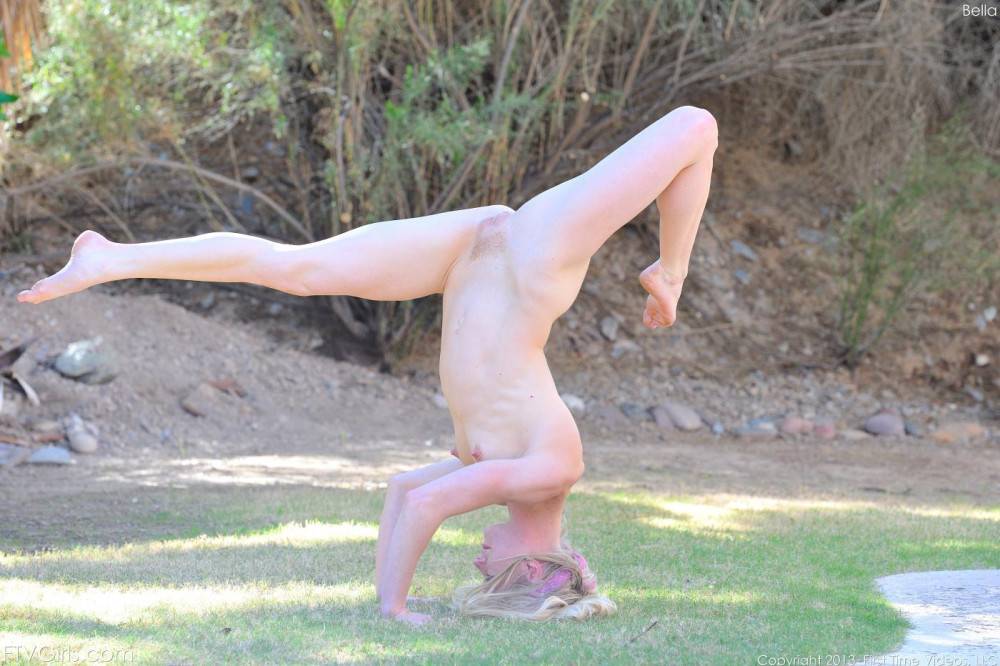 Beautiful Blonde Chick Bella Bends Strips And Does Gymnastics In The Open Air - #15