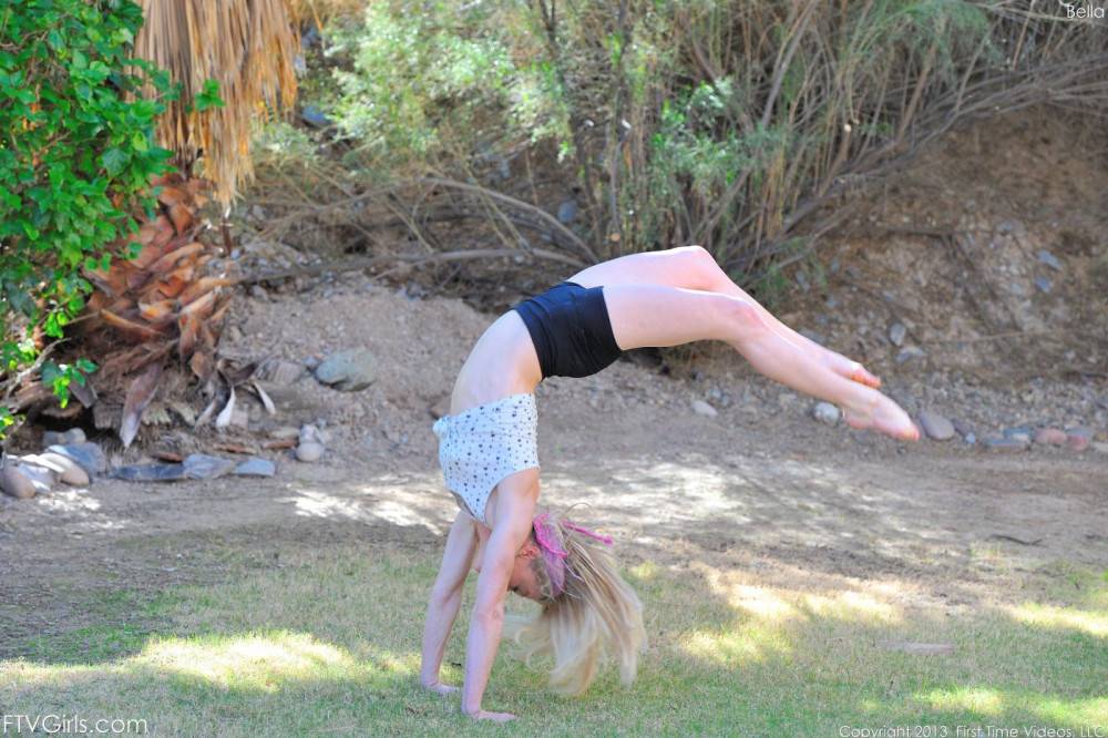 Beautiful Blonde Chick Bella Bends Strips And Does Gymnastics In The Open Air - #9