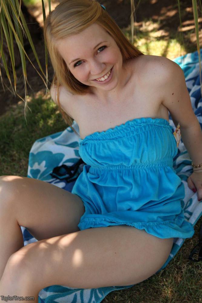 Blonde Cutie Taylor True Goes To The Park And Shows Us Her Lingerie On The Blanket - #6