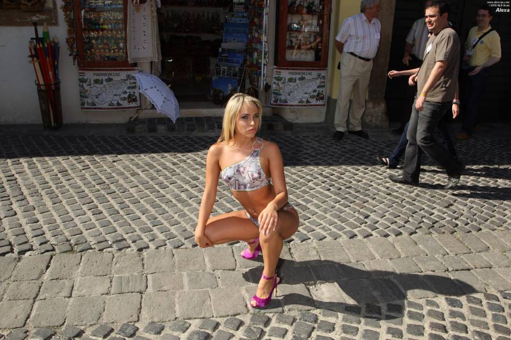 Blonde Chick Aleska Diamond Walking Along The Town Shocking The Public With Hot Lingerie - #14