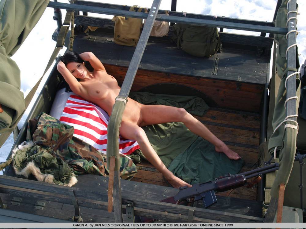 Naughty Gwen A Poses Absolutely Naked In The Military Truck In The Snow-covered Desert - #5