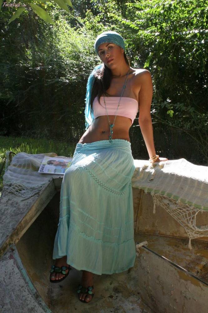 Latin Chick Isobel Riveira Lifting Her Long Skirt Up Demonstrating Hot Slit And Nasty Posing Outdoor. - #1