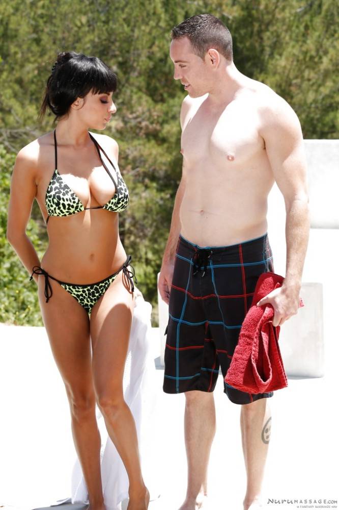 Superb american brunette Anissa Kate in hot bikini sucking hot rod near the pool - #3