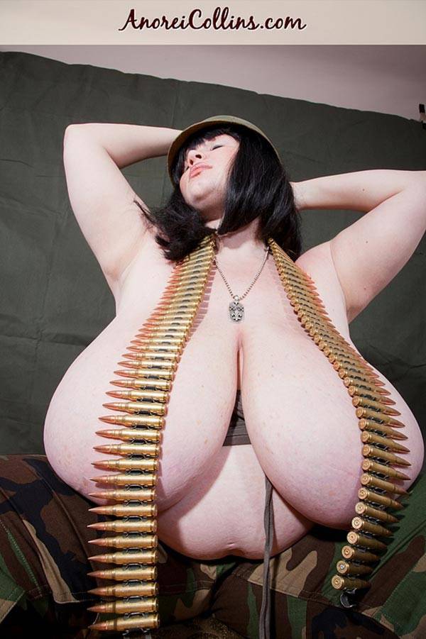 Army fat woman Anorei Collins playing with her massive guns - #11