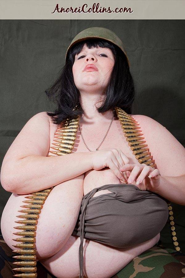 Army fat woman Anorei Collins playing with her massive guns - #9