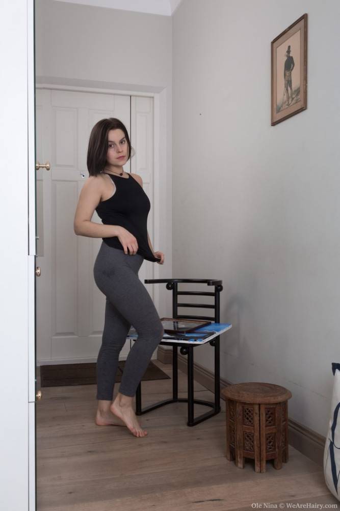 Slender ukrainian dark hair teen Ole Nina in undies is foot fetishist - #1