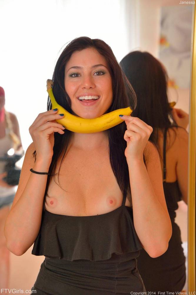 Shaved Brunette Janessa FTV Bends Over After Posing To To Get Her Pussy Stuffed With A Banana. - #7