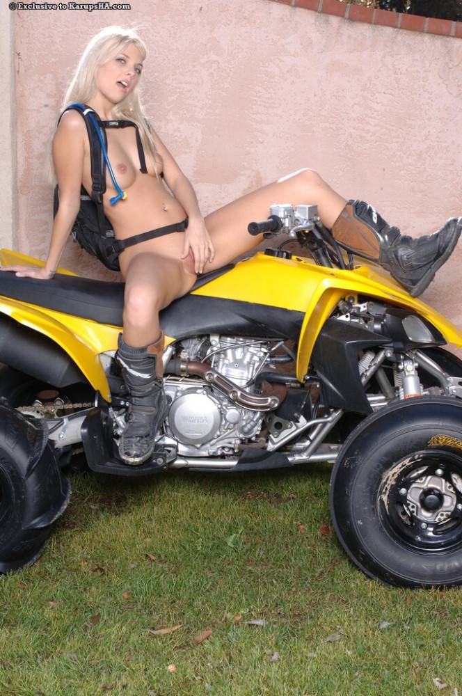 Petite Blonde Cutie In Boots Jana Jordan Exposes Her Pussy On A Quad Bike - #4