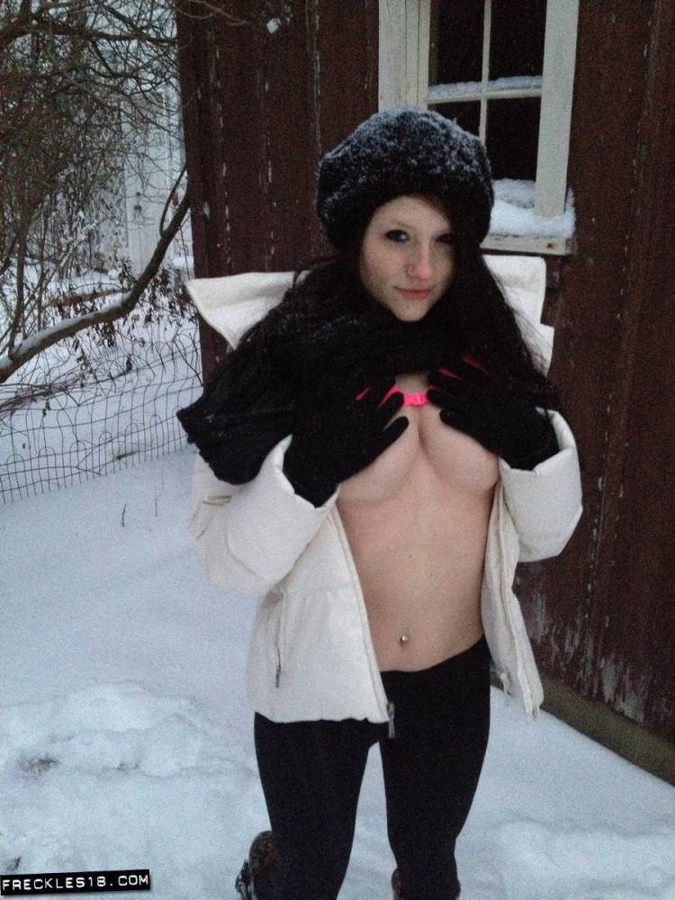 Frisky Doll Freckles Is Brave Enough To Demonstrate Her Erotic Undies On A Frosty Winter Day - #9