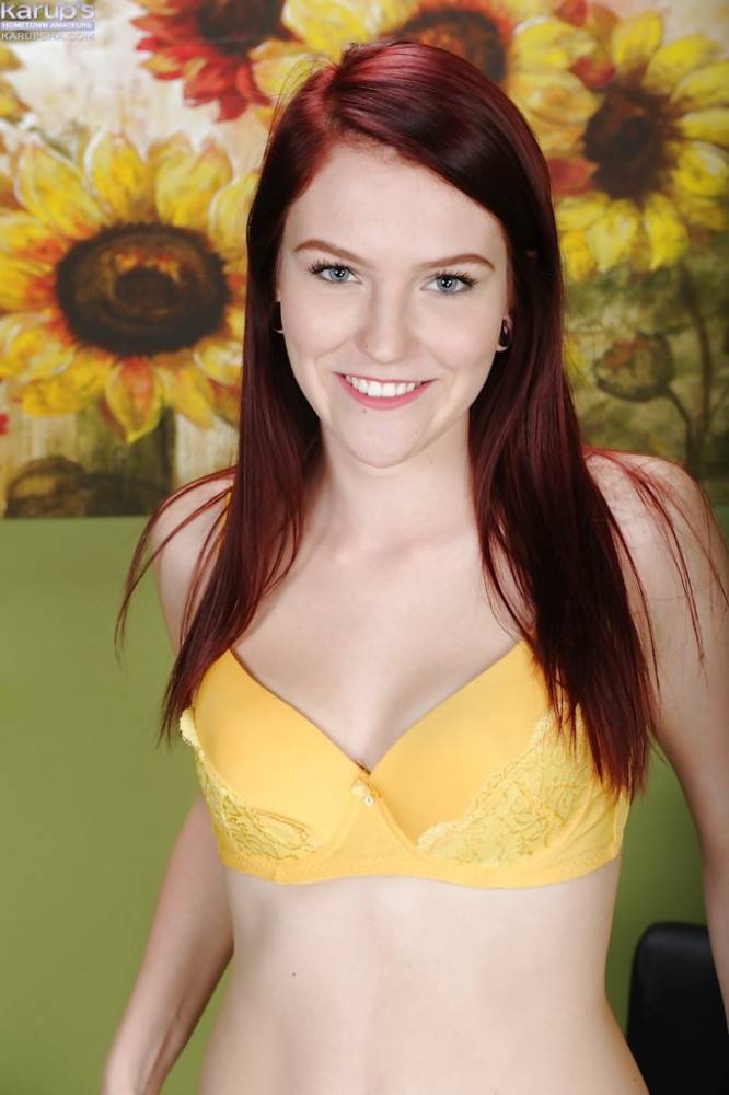 Slim american redheaded teen Jewels Vega in underwear shows tiny tits and spreads her legs - #6