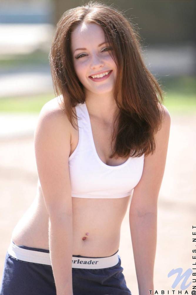 Smiling Sportive Girl Tabitha Nubiles In Snow White Top And Blue Shorts Poses With A Ball Outside - #8