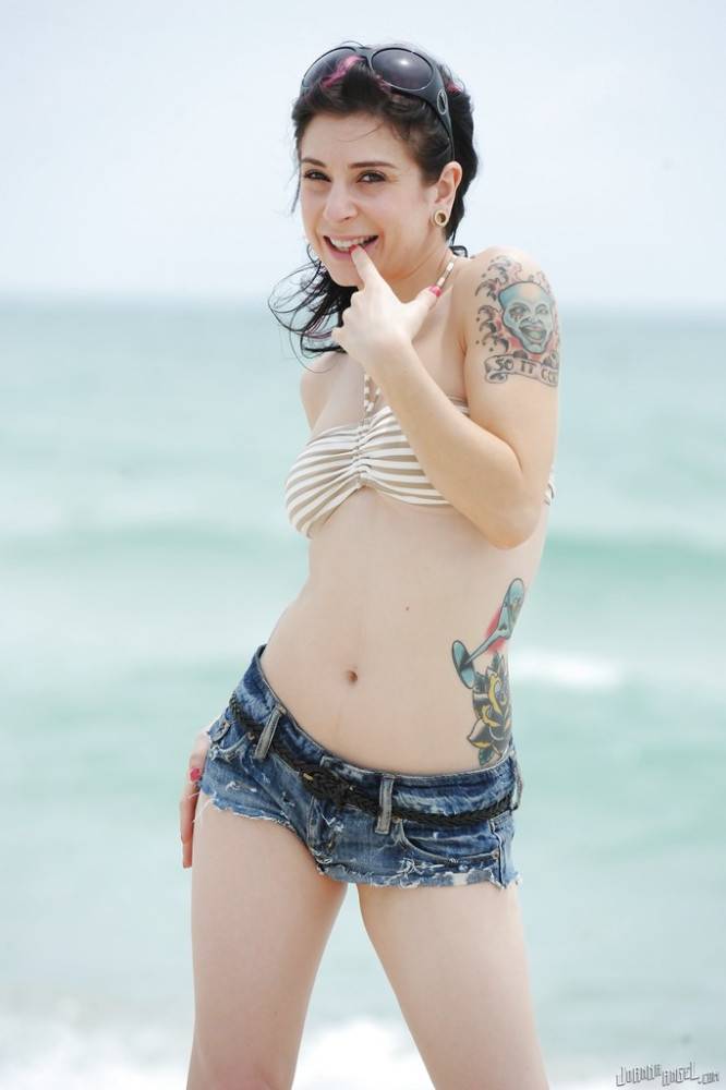 Hot american cutie Joanna Angel uncovering small tits and sexy butt on the beach - #4
