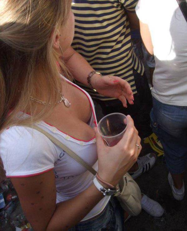 Busty girls with little clothing in public - #13