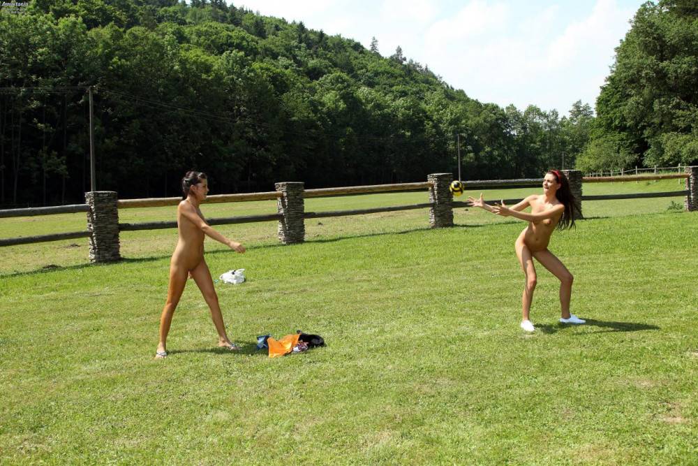 Monika Benz And Her Lesbian Ggf Are On The Lawn Stripping And Licking Each Other - #14