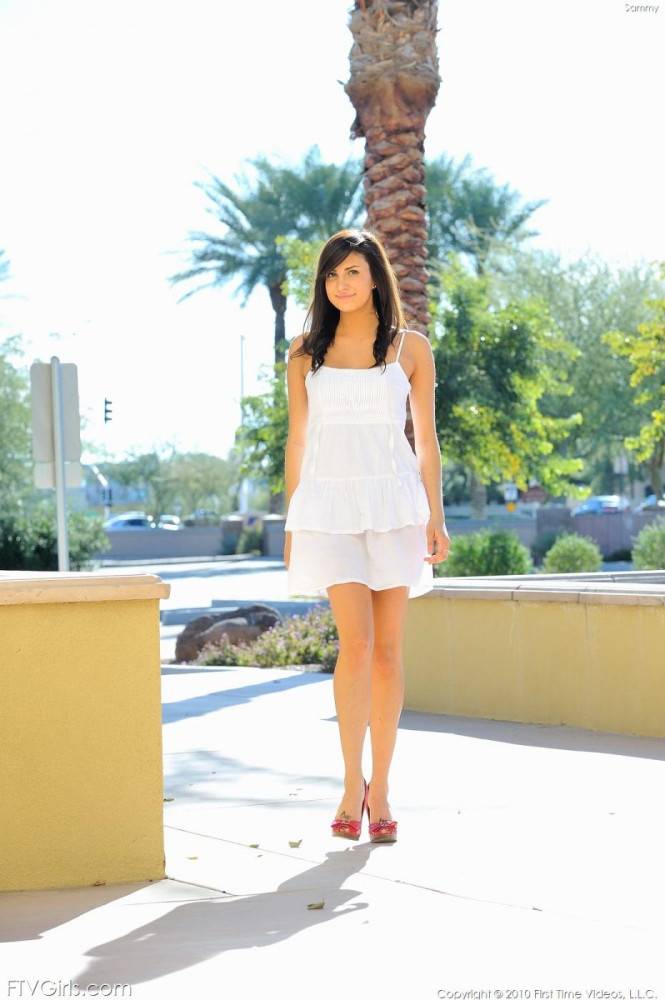 Shameless Teen Brunette Sammie FTV In Red Shoes Strips Out Of Her White Dress In Public - #11