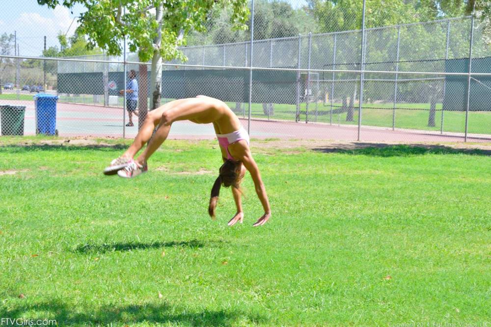 Hot Exercising Outdoors With Sassy Gymnast Marry Lynn Performing Her Skills And Stripping - #6