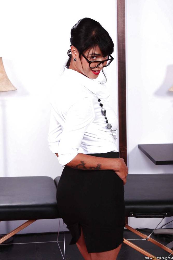 Facinating american milf Dana Vespoli exposing big tits and masturbating in office - #3