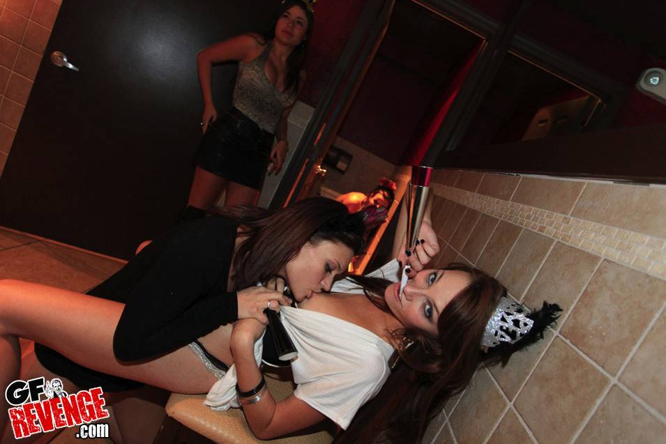 Drunk lesbian girlfriends playing in night club toilet - #5