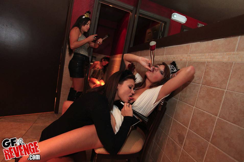 Drunk lesbian girlfriends playing in night club toilet - #4