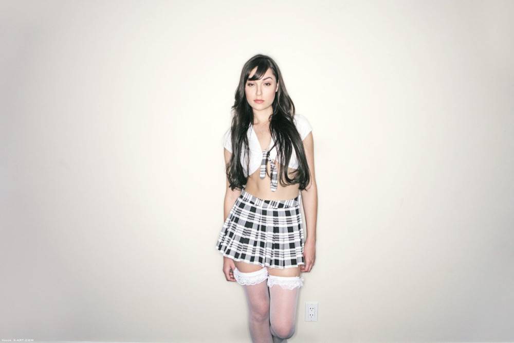 Tall Girl In College Uniform Sasha Grey Poses Topless Showing Her Small Tits - #10