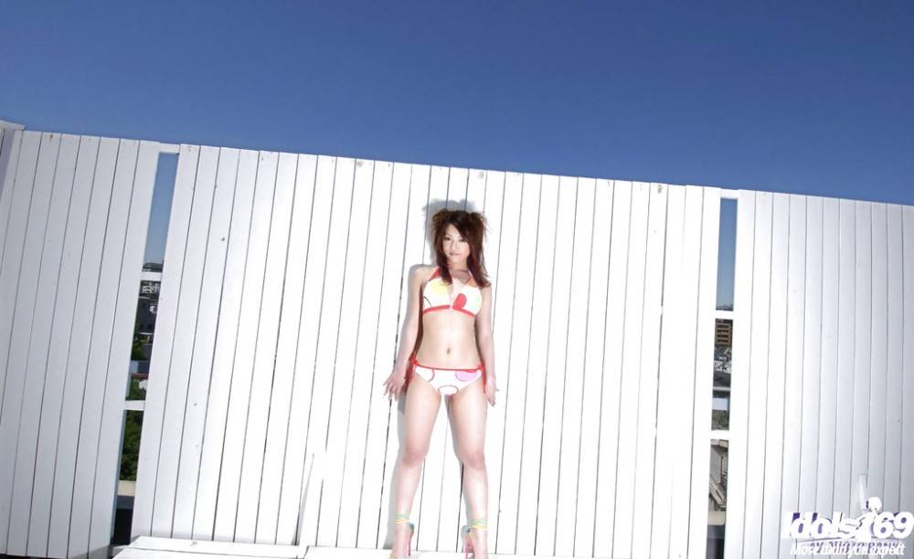 Slim japanese teen Mai Kitamura in hot bikini bares big boobies and spreads her legs - #11
