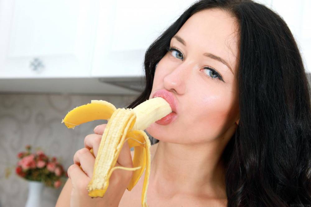 Busty Brunette Mila M Gets Butt Naked In Her Kitchen And Snacks On A Big Banana Seductively. - #15