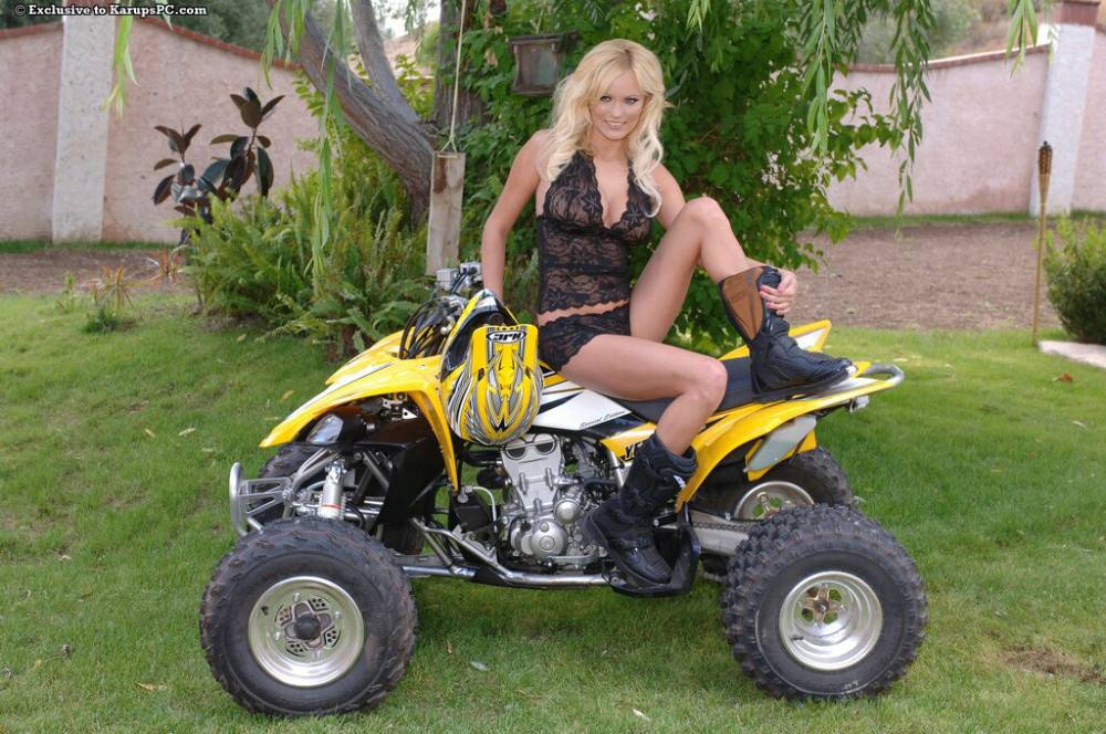Lovely Blonde Hannah Hilton Dressed In Black Shows Her Assets On Quad Bike - #2
