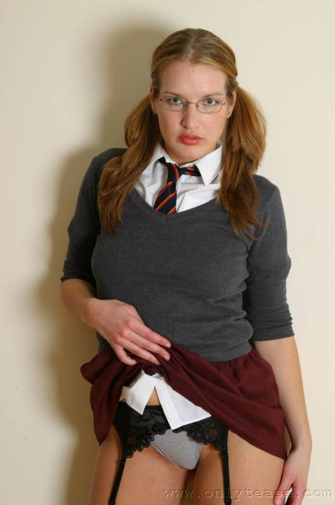 Four-eyed School Chick Kat Flashes Her Sexy Tits And Pussy While Posing - #2