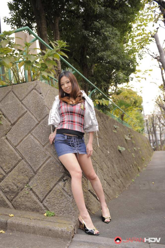 Asian Chick In A Short Jeans Skirt Asuka Is Sexily Posing In The Autumn City - #3