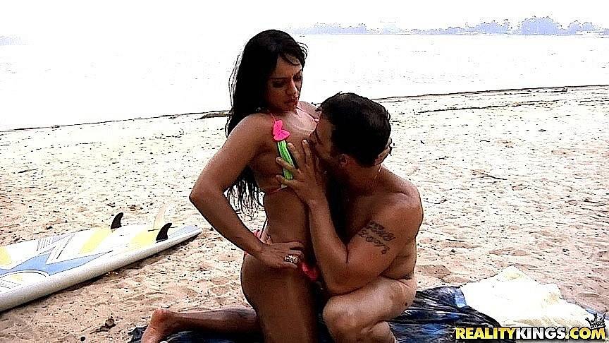 Seductive latin milf Leticia in sexy bikini drilled in her vagina after good blowjob at beach - #7