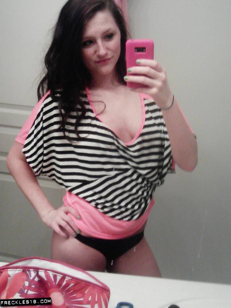 Freckles Gets In Her Bathroom With Her Phone And Takes More And More Revealing Selfies - #11